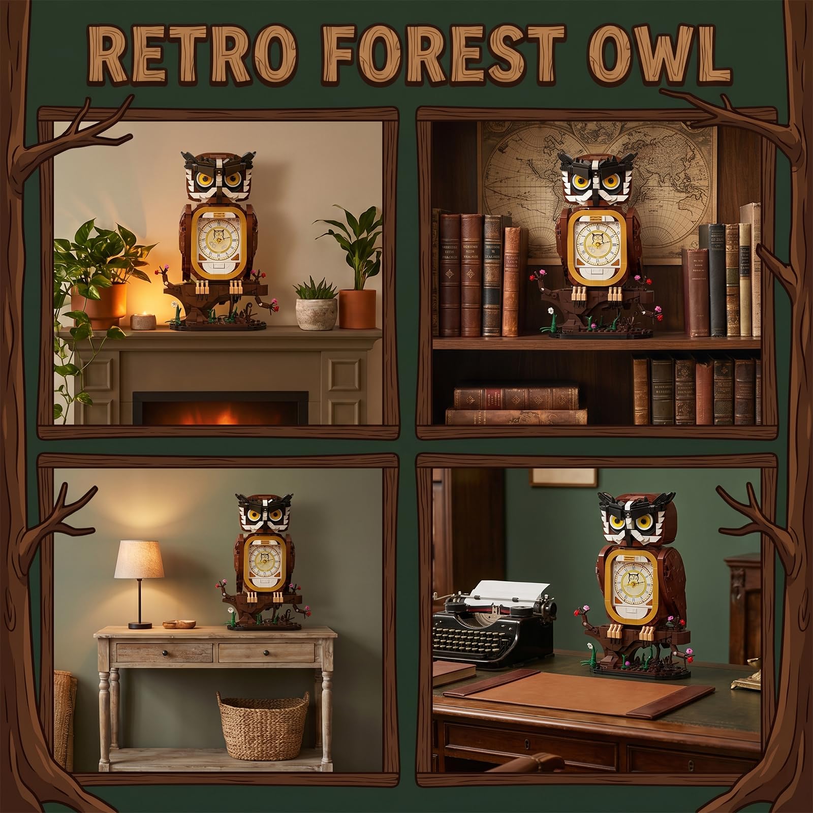 HJPLPXH Owl Clock Building Block Set, Working Clock Display Gift for Adult