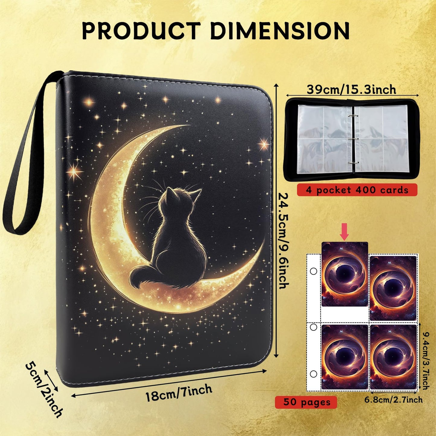 Card Binder 4 Pocket Holder 400 Cards With Zipper,Collection Binder Album Case with 50 Removable Sleeves for Trading Cards