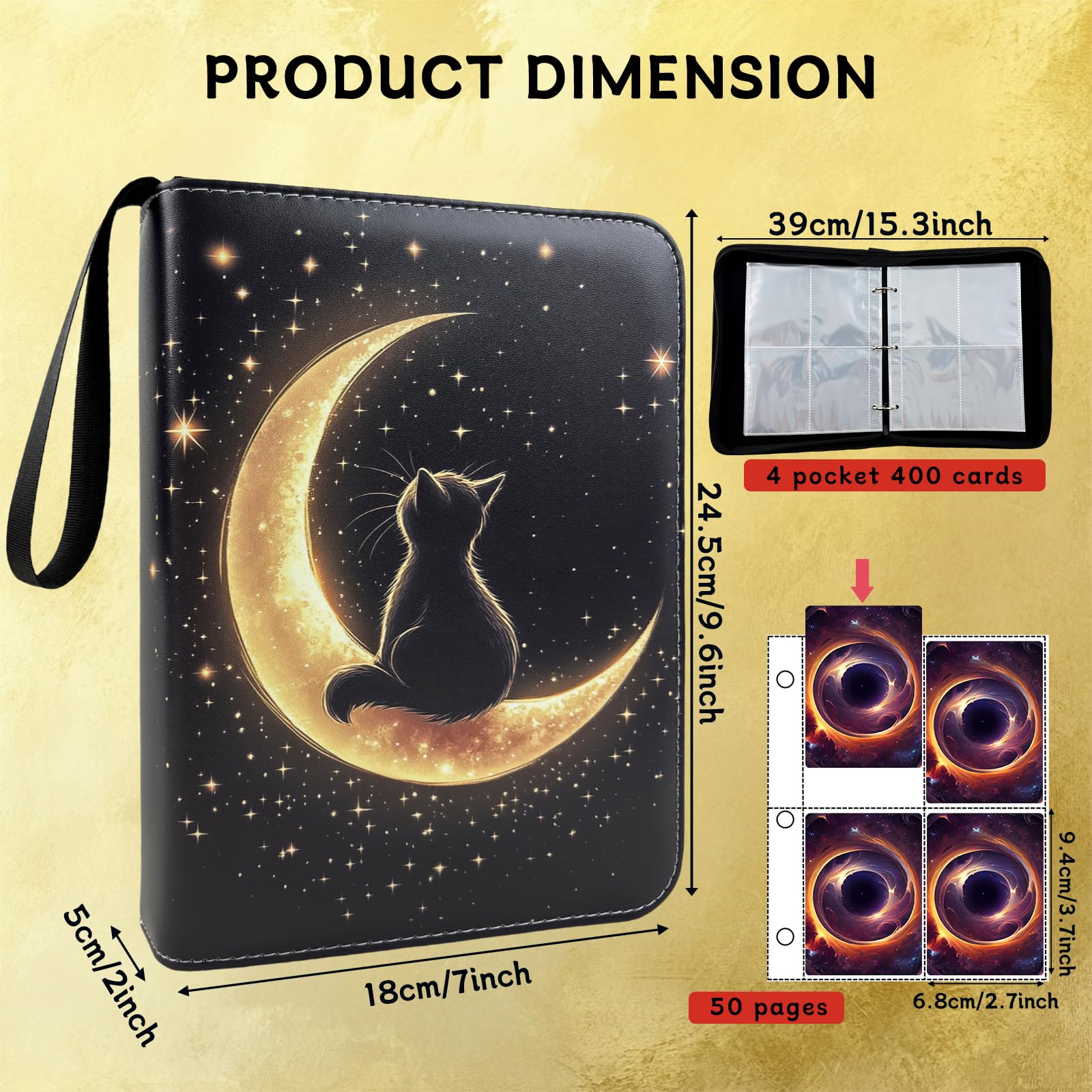 Card Binder 4 Pocket Holder 400 Cards With Zipper,Collection Binder Album Case with 50 Removable Sleeves for Trading Cards
