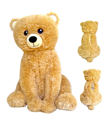 GLEAMING Teddy Bear with Zippered Pocket and Carrying Strap Handle,Bear Plush Toy, 14 inch, Grizzly Bear Brown, Stuffed Animals for Kids, Soft Cuddly