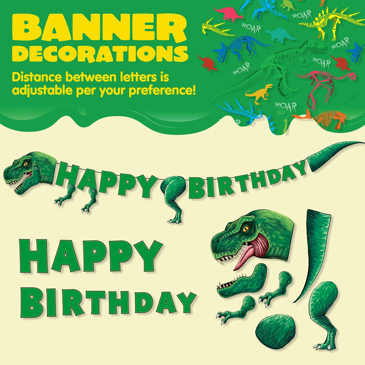 JOYIN 145 Piece Dinosaur Birthday Party Supplies with Banner, 24 Serves Dinosaur Disposable Tableware Set with Plates, Cups, Napkins, and Cutlery Sets