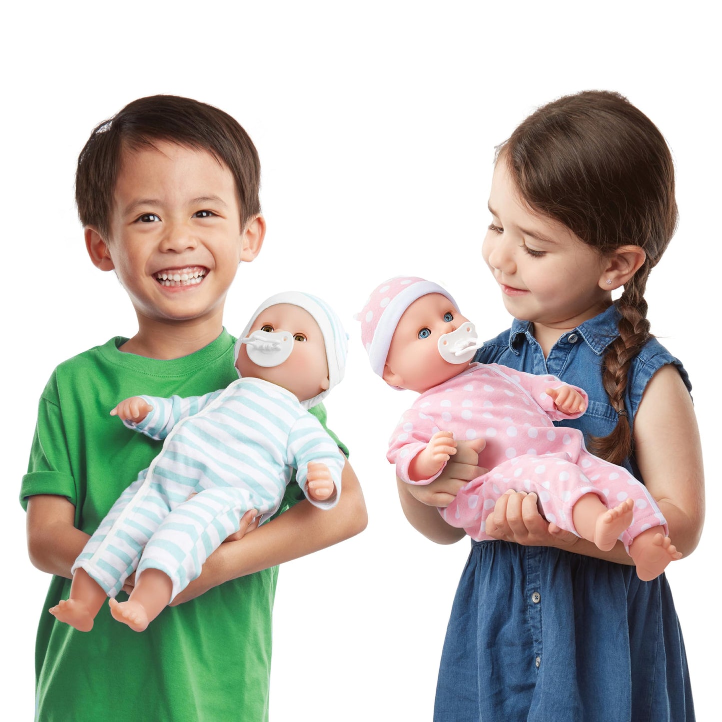 Melissa & Doug Mine to Love Luke & Lucy Realistic Twin Baby Dolls (15-inch) - Dolls and Accessories with Pacifiers for Pretend Play, Toddler Toys for