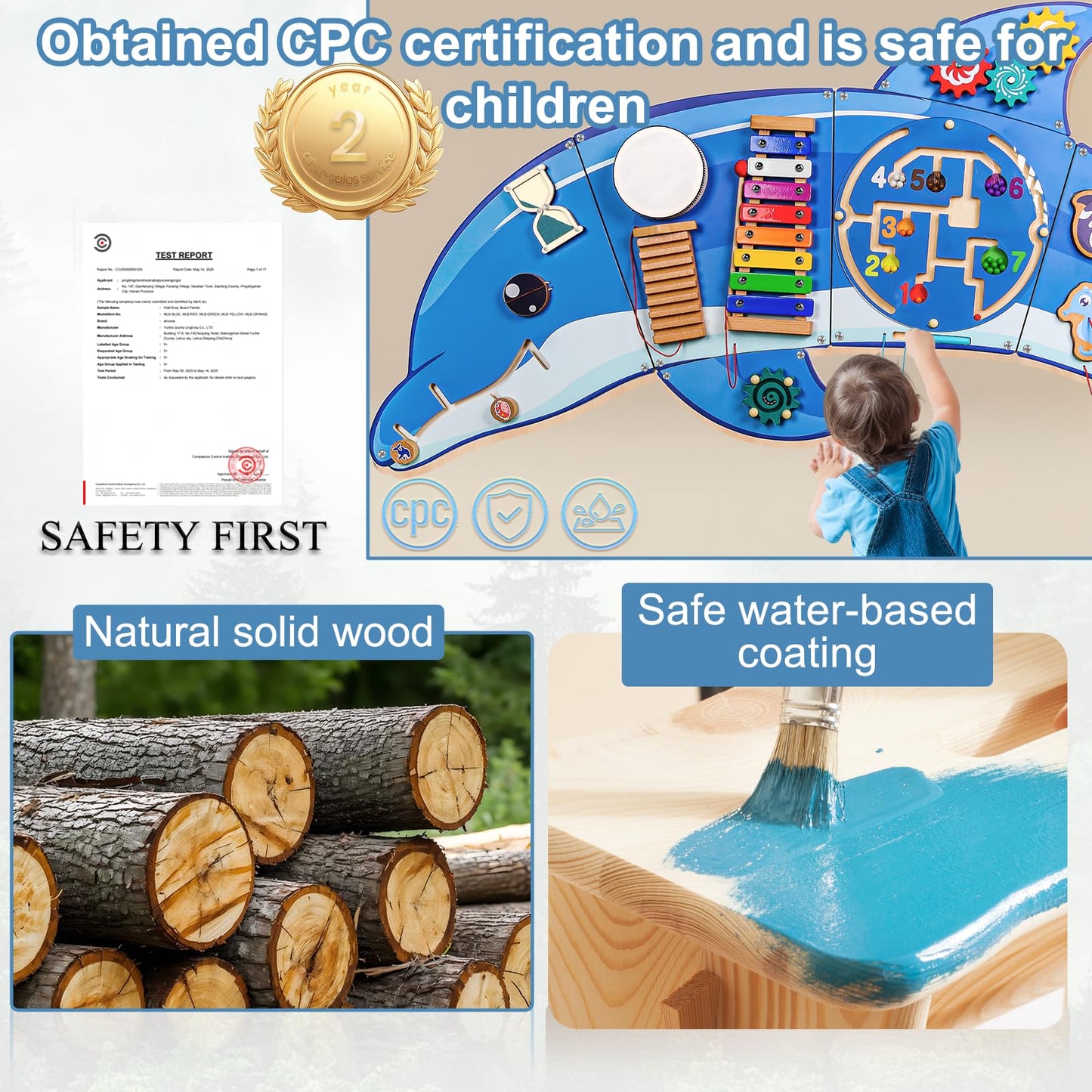 Wooden Wall Busy Board,Montessori Sensory Toy&Preschool Learning Activity Center for Boys and Girls,Promote the development of children's sensory
