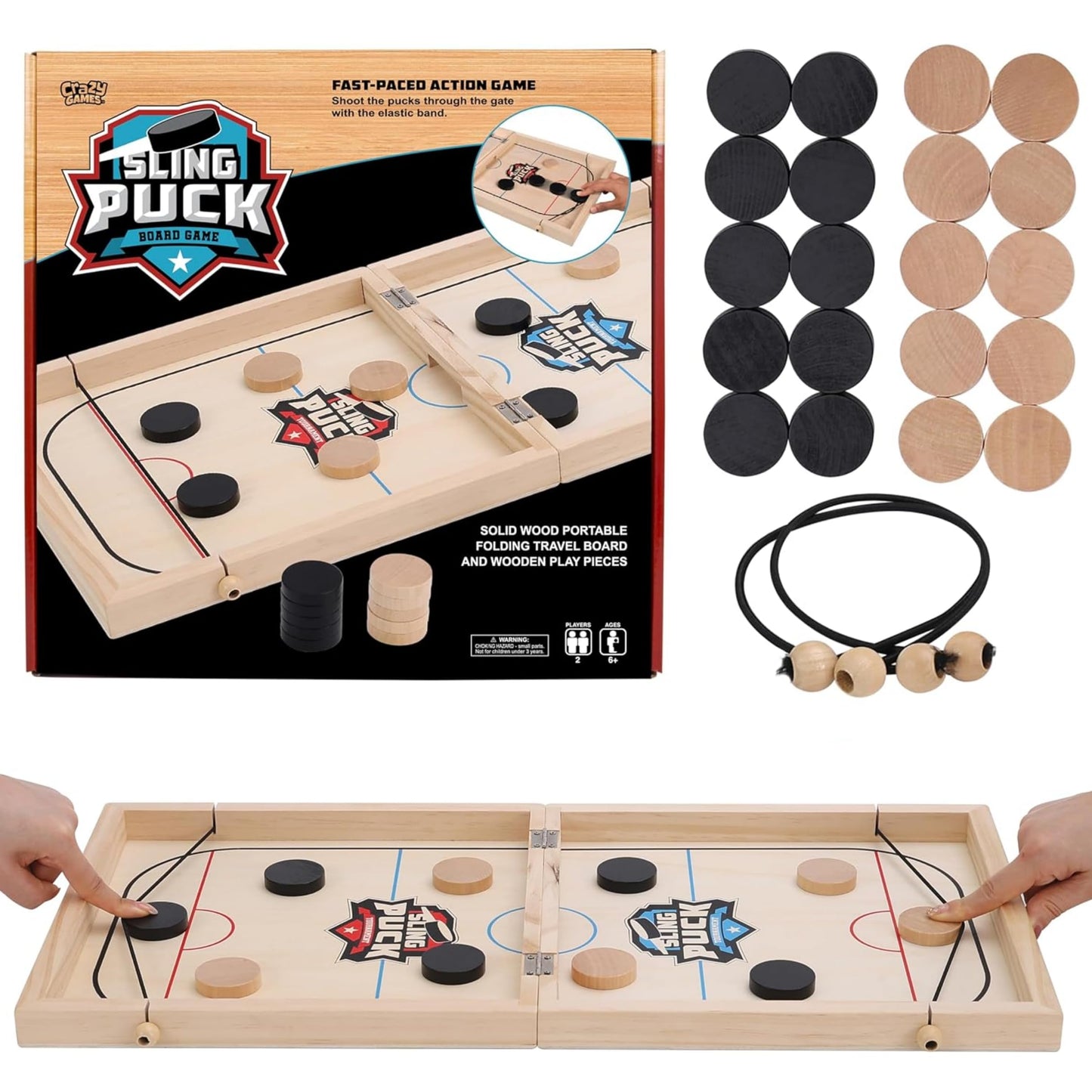 Fast Sling Puck Game 24 Inches Large Size - Super Winner Slingshot Puck Board Game - Sling It Shot 2 Player Hockey Table for Kids, Teen and Adults