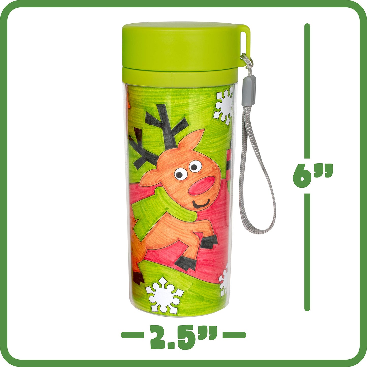 READY 2 LEARN Christmas Crafts - Design Your Own Travel Mugs - 2 Count (Pack of 1)- Christmas Crafts for Kids - Reusable 11 oz Water Bottles - BPA