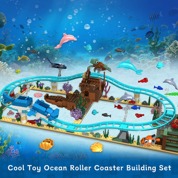 Roller Coaster Set, Ocean Roller Coaster Building Toy Set Explorer Ship, Deep Sea Boat Creatures, Sea Animal Toys Gifts for 6+ Year Old