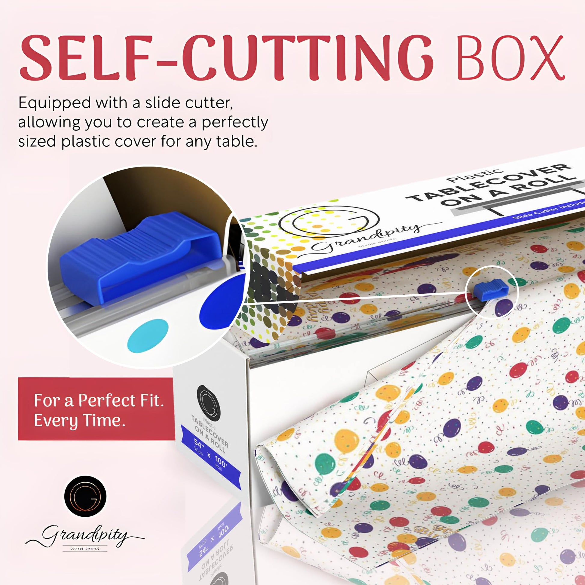 Grandipity Plastic Tablecloth Roll - 54in x 100 Ft. Happy Birthday Plastic Table Cloths Disposable with Cutter Box - Cut to Size Disposable Tablecloth