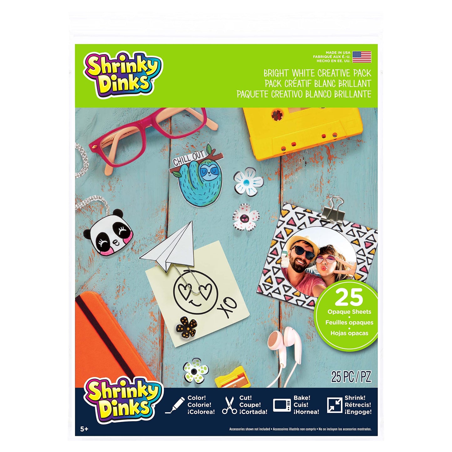 Just Play Shrinky Dinks Creative Pack, 25 Bright White Sheets, Kids Arts and Crafts Activity Set, Kids Toys for Ages 6 Up