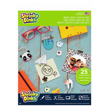 Just Play Shrinky Dinks Creative Pack, 25 Bright White Sheets, Kids Arts and Crafts Activity Set, Kids Toys for Ages 6 Up