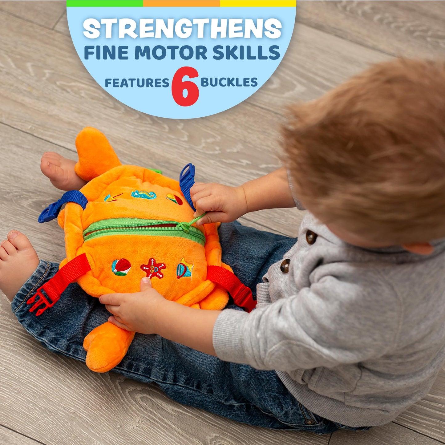 Buckle Toys - Barney Crab Stuffed Animal - Montessori Learning Toy for Toddlers - Develop Motor Skills and Problem Solving - Great Car Trip Activities