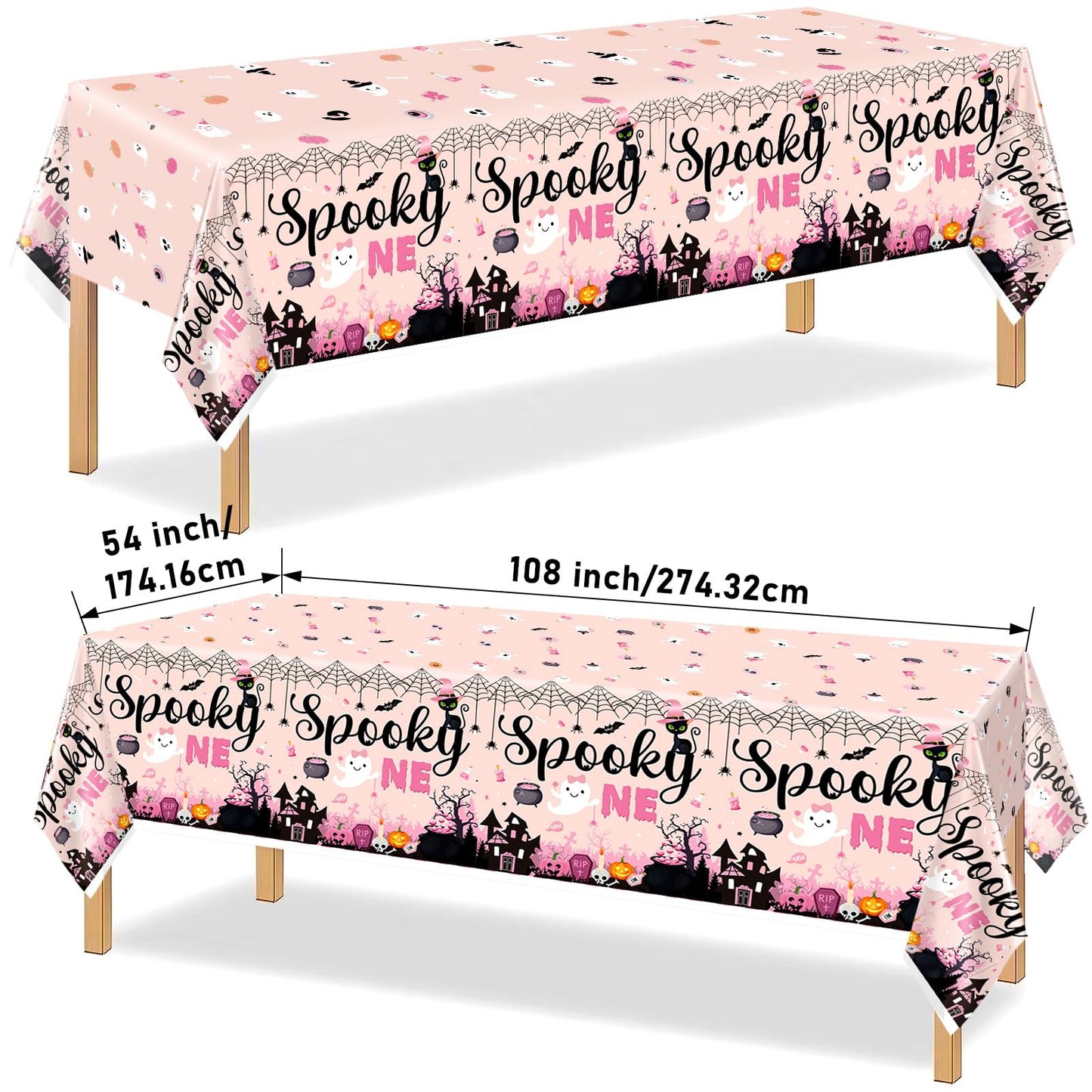 Yavxzvbw 3Pcs Spooky One Birthday Decorations Girl Pink Halloween Tablecloth Halloween 1st Birthday Party Decorations for Halloween Birthday