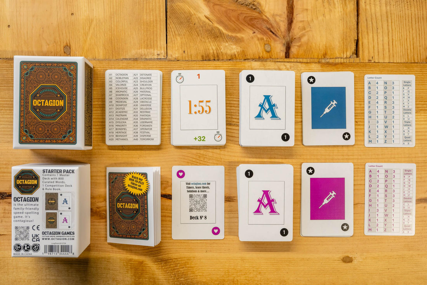 Octagion | Clever Word Card Game Based on Deduction & Pattern Recognition | Play Solo, Head-to-Head or Teams | Family-Friendly Speed-Spelling Game |