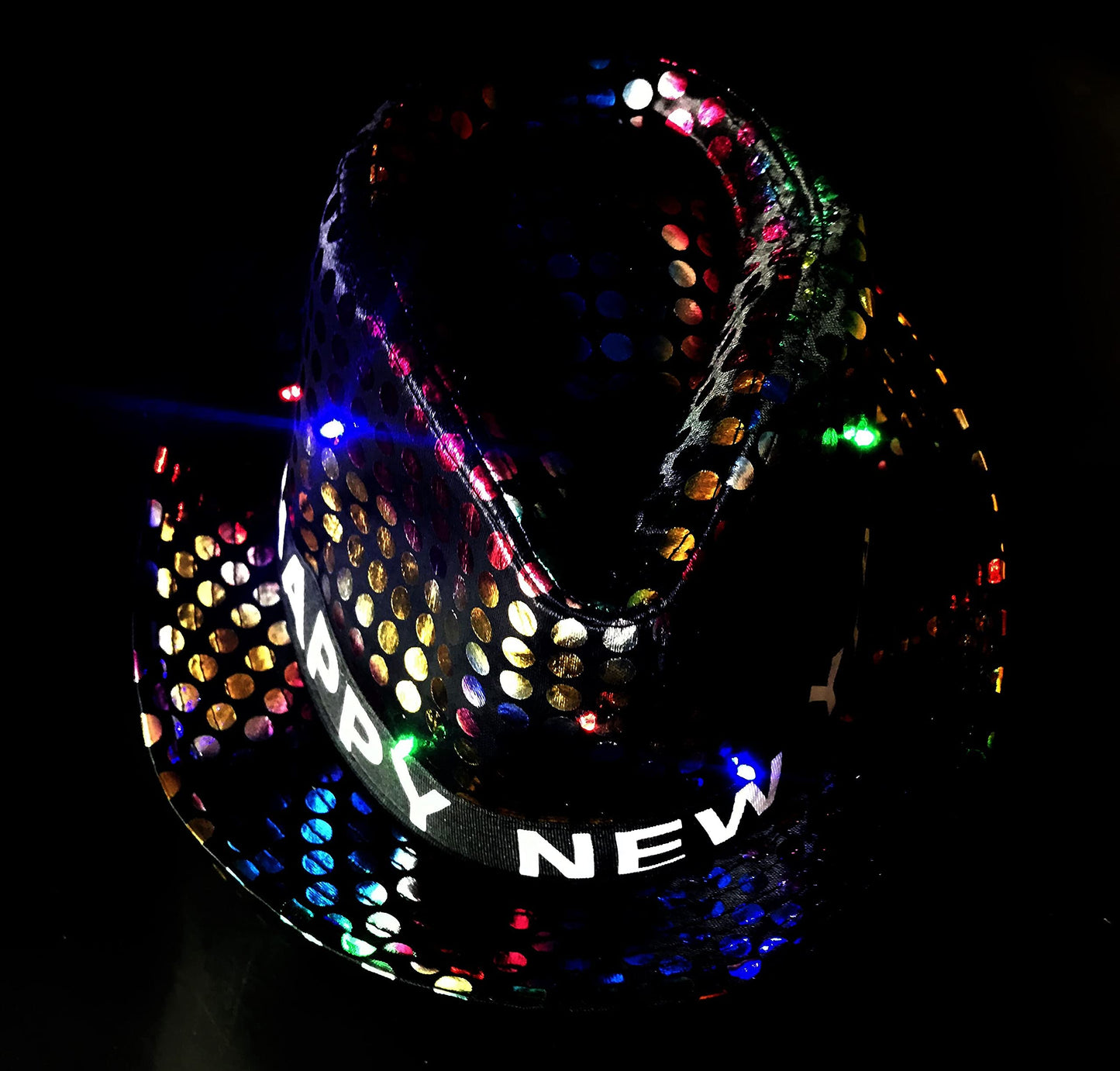 Pack of 12 Happy New Years Eve Theme Party Favor Glitter Fedora Hats with LED Colorful Lights