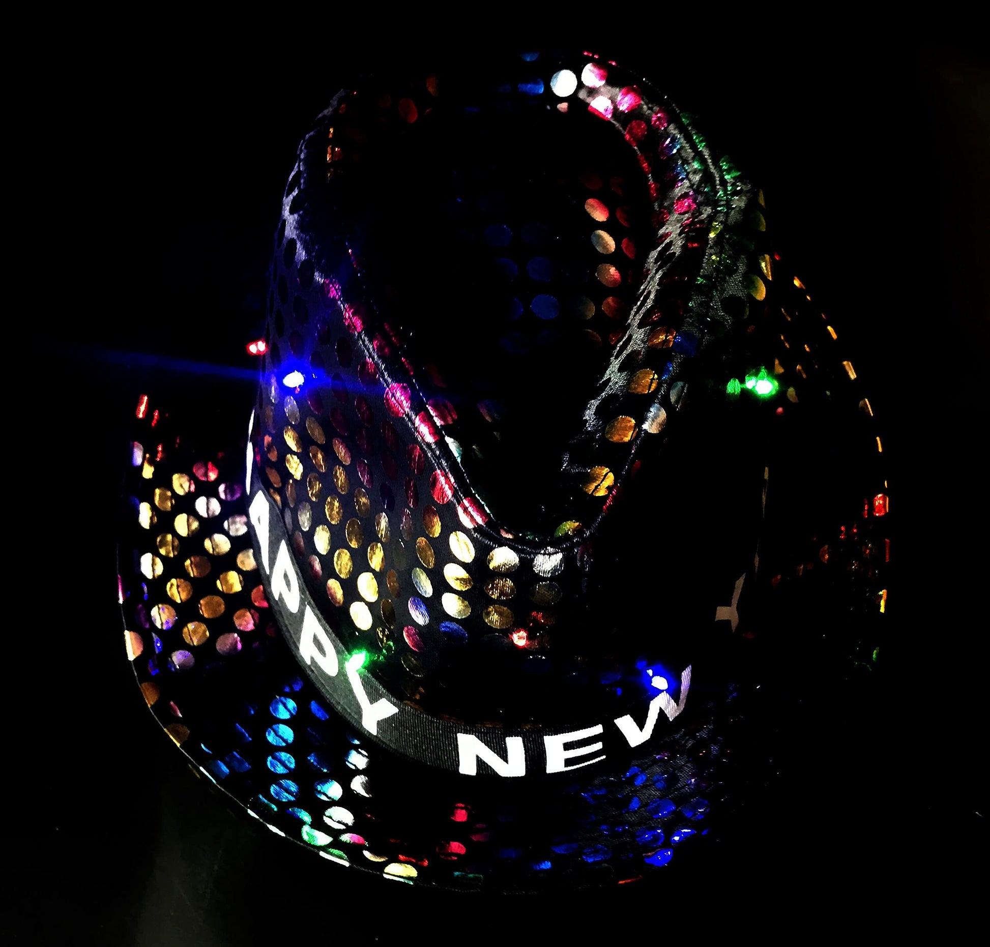 Pack of 12 Happy New Years Eve Theme Party Favor Glitter Fedora Hats with LED Colorful Lights