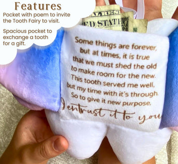 20 Moments of Tooth Squishie Tooth Fairy Pillow with Pocket and Poem to Invite Tooth Fairy - Tooth Fairy Tooth Holder Plushie, Cute