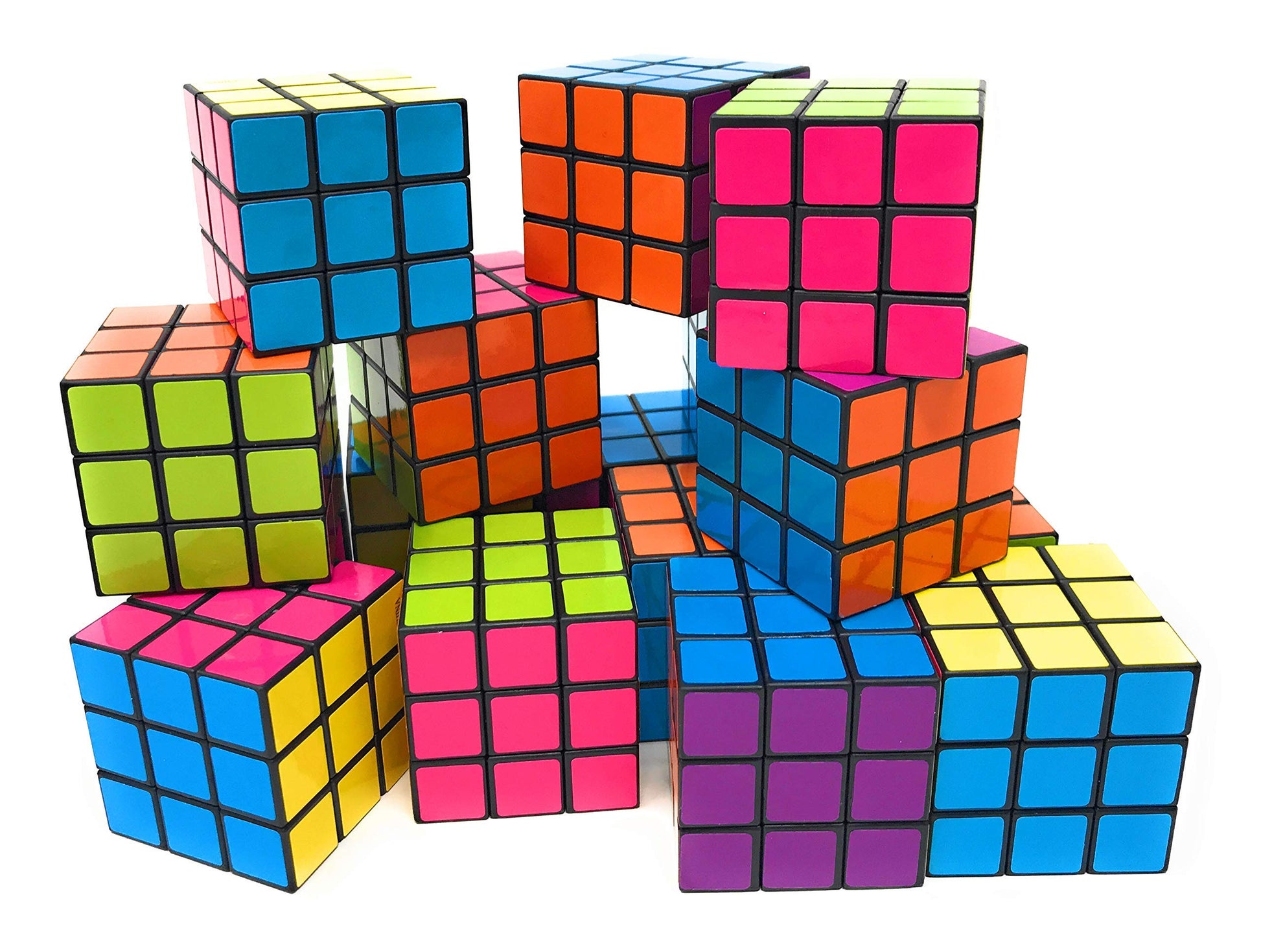 Bulk 24 Pack 3x3 Speed Puzzle Cubes - Classic Magic Brain Teasers, Party Favors, Classroom Prizes, Birthday Stocking Stuffers - Bright Colors