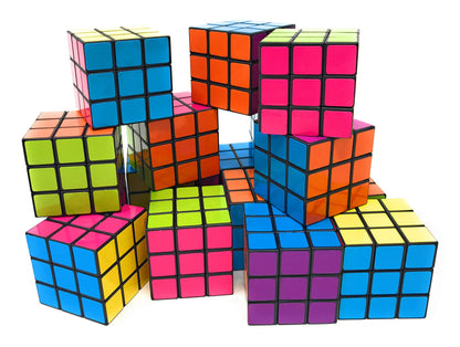 Bulk 24 Pack 3x3 Speed Puzzle Cubes - Classic Magic Brain Teasers, Party Favors, Classroom Prizes, Birthday Stocking Stuffers - Bright Colors