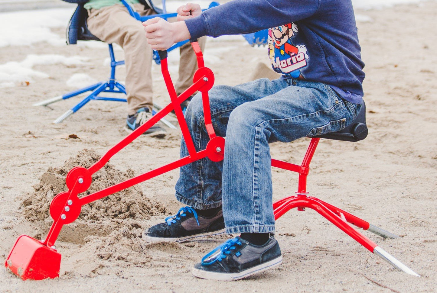 Childrensneeds.com Sand Digger Ride on Toy with Telescoping Adjustable Legs That Raise Seat Height and Stabilize Backhoe (Red)