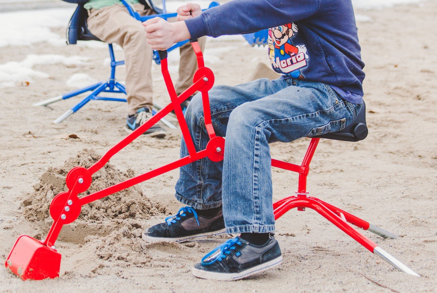 Childrensneeds.com Sand Digger Ride on Toy with Telescoping Adjustable Legs That Raise Seat Height and Stabilize Backhoe (Red)