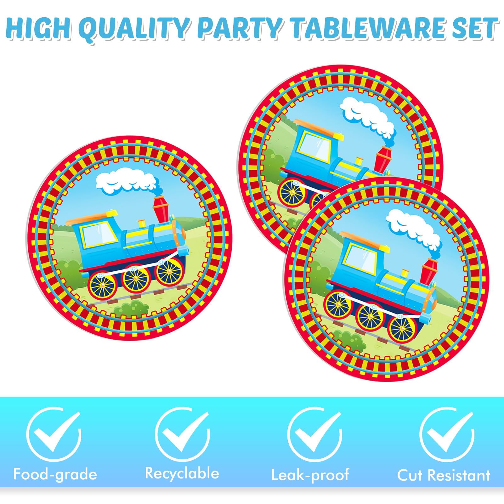 40 PCS Happy Train Party Supplies Train Theme Birthday Decorations Tableware Set Including Plates Napkins for Boys Girl Birthday Baby Shower