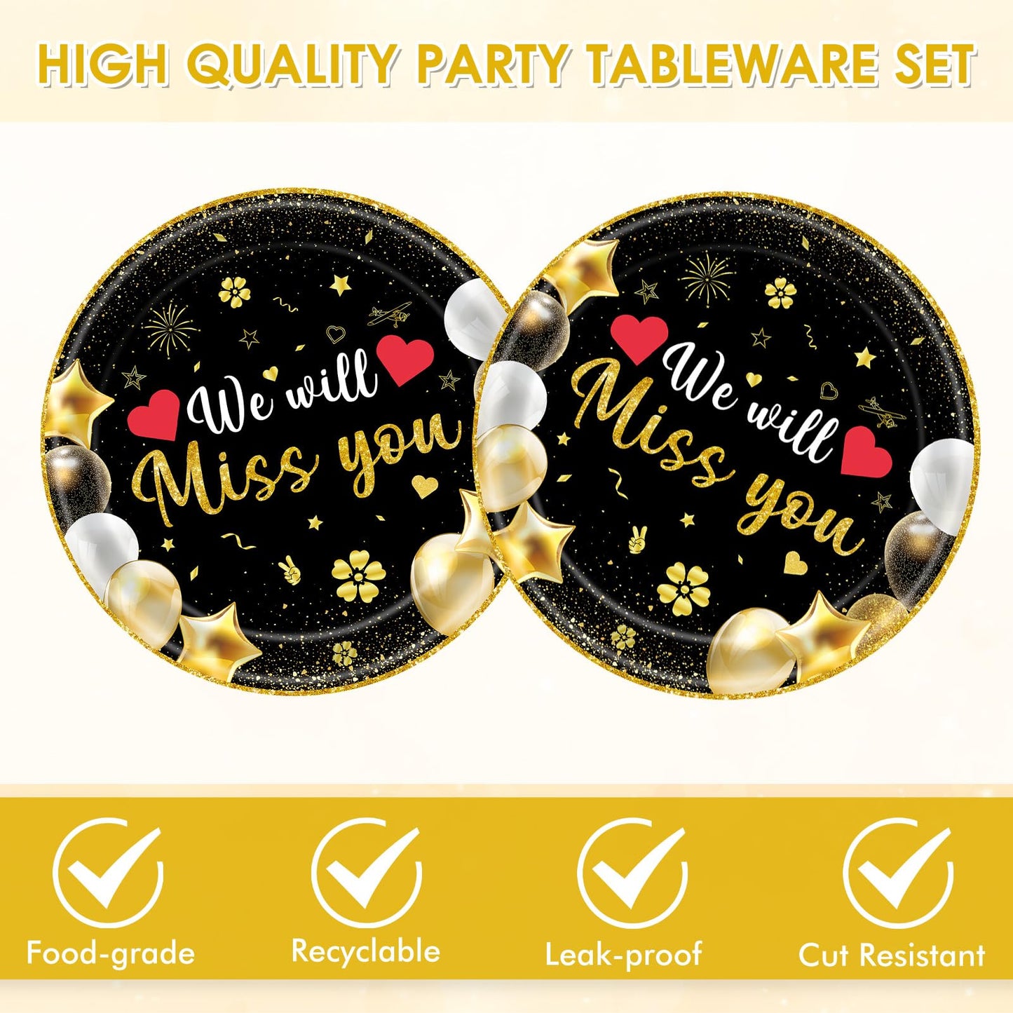 Mainivo 40Pcs We Will Miss You Decorations Farewell Party Disposable Tableware Paper Plates and Napkins Kit Going Away, Retirement, Coworkers Leaving