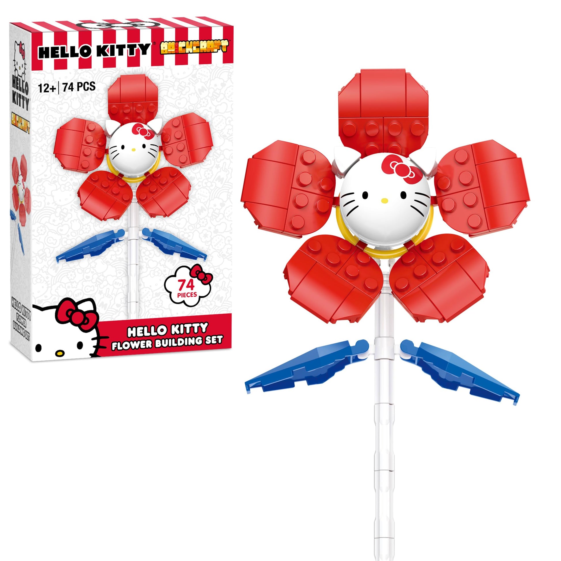 Brickcraft Officially Licensed Sanrio Hello Kitty Flower with Detailed face and Petals Included 74 Pieces Multicolored Brick Building Set