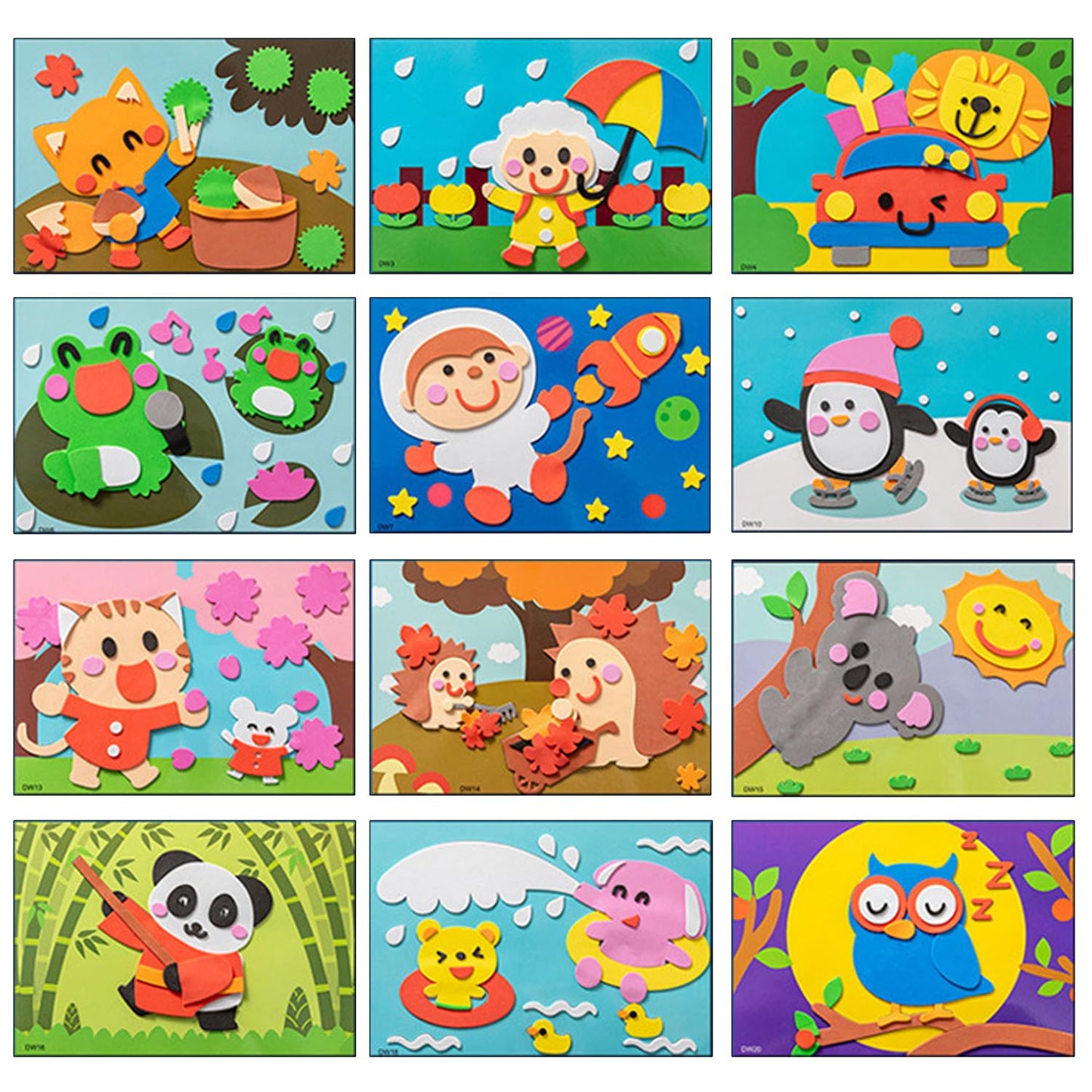 Lovyan 3D EVA Foam Stickers for Toddlers 12PCS Sticky Foam DIY Craft Preschool Art Class Drawing Sticker Puzzle Art Kit for Kids Boys Girls (Cartoon