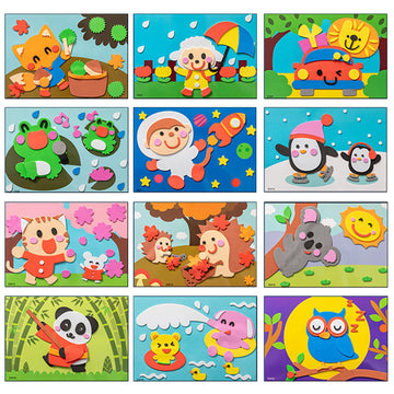 Lovyan 3D EVA Foam Stickers for Toddlers 12PCS Sticky Foam DIY Craft Preschool Art Class Drawing Sticker Puzzle Art Kit for Kids Boys Girls (Cartoon
