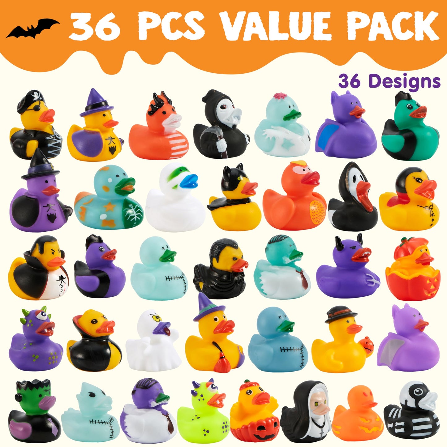JOYIN 36 Pcs Halloween Ducks Bath Toys, Rubber Ducks Bulk for Halloween Party Favors, Mini Duckies Baby Bathtub Toys for Trick or Treating Goodie Bag