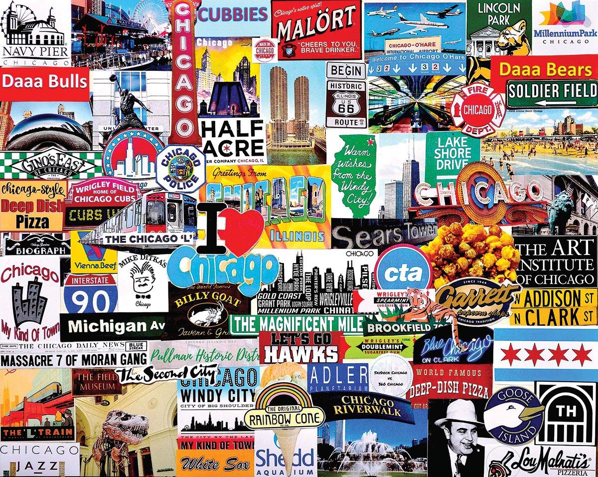 White Mountain 1000 Piece Jigsaw Puzzle Windy City Icons, I Love Chicago