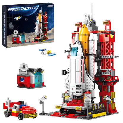 FNSJFYZS Space Shuttle Launch Center Building Blocks Set, Rocket Launch Base Model with Orbiter, Satellite, Rover & Radar Station, Aerospace