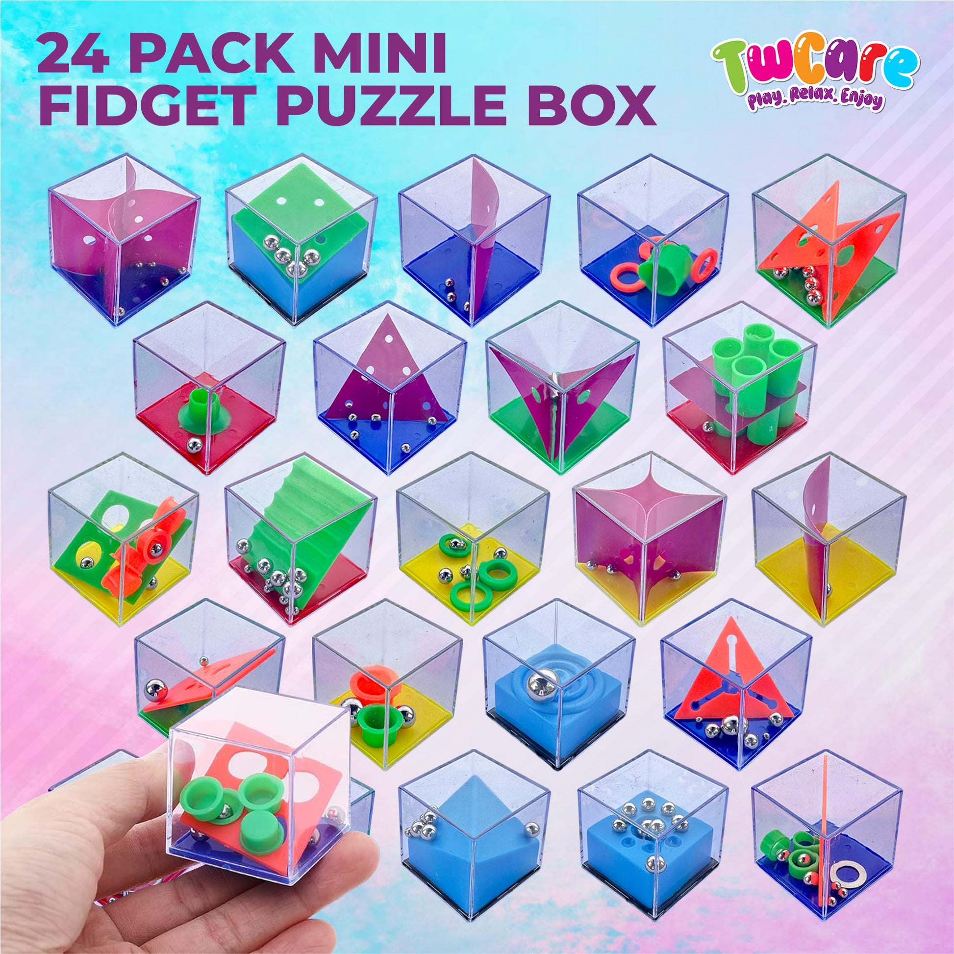 Brain Teaser Puzzle Cubes Party Favors for ADHD Autism Kids Adults 24 Pack Fidget Toy Set Gifts Mini Games Stress Relief Stocking Stuffers Bulk Goodie