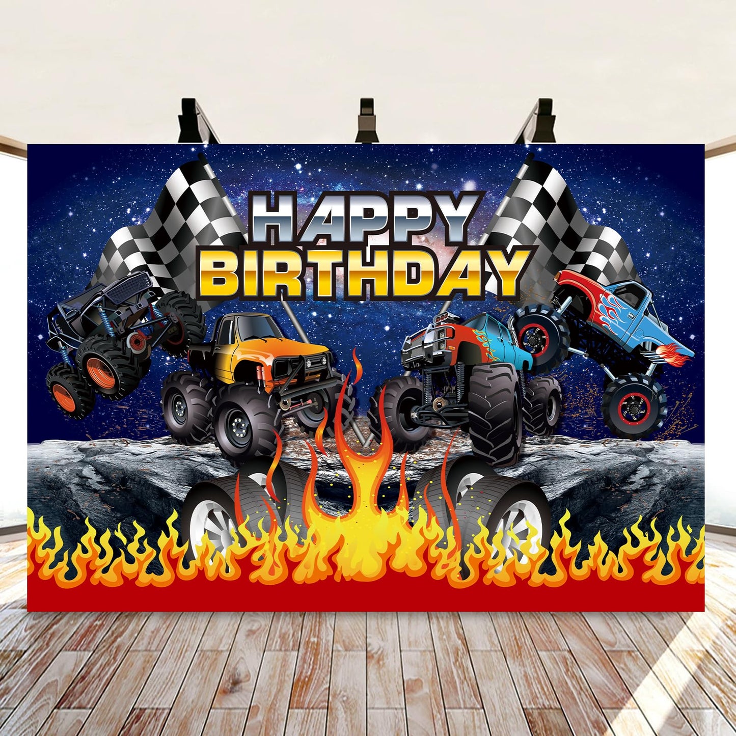 99Pcs Truck Birthday Party Supplies, Truck Theme Decorations&Tableware Set, Include Happy Birthday Banner, Hanging Swirls, Backdrop, Balloons, Cake