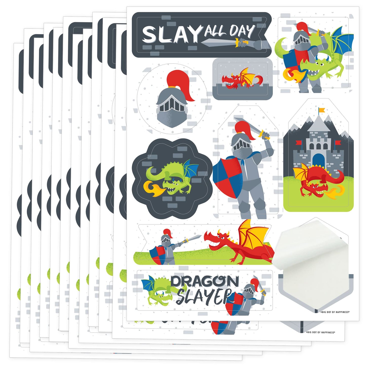 Big Dot of Happiness Calling All Knights and Dragons - Medieval Party or Birthday Party Favor Sticker Set - 12 Sheets - 120 Stickers