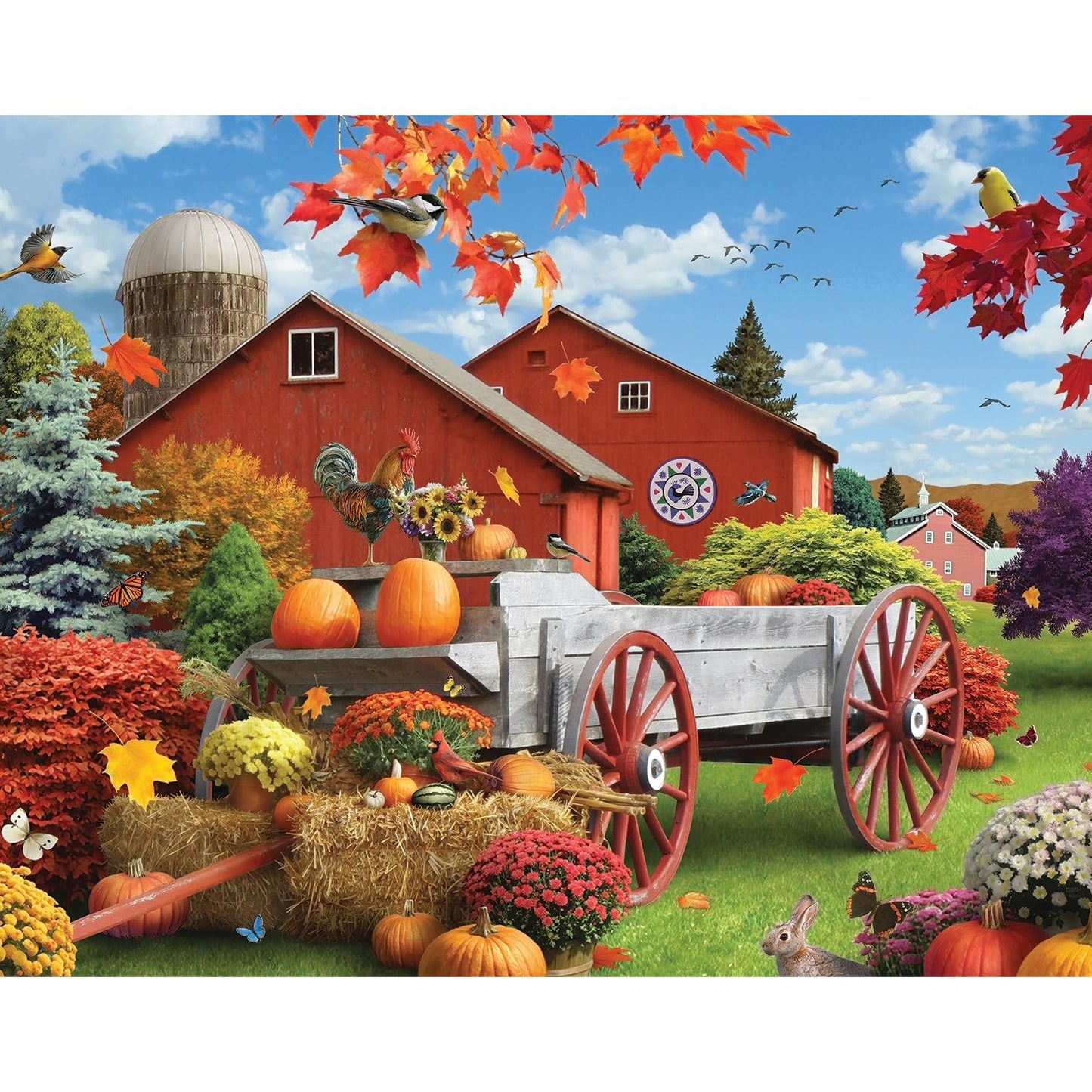 Bits and Pieces 100 Piece Puzzles for Adults 100 Extra Large Pieces 15" x 19" Jigsaw Puzzles, Fall Farm Barn, Random Die Cut, No 2 Pieces Alike