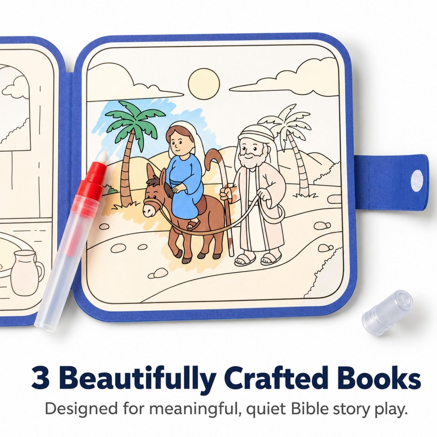 Reusable Bible Story Water Reveal Coloring Book Set for Kids (3 Books, 3 Water Pens) - Mess-Free Christian Activity Series with Noah’s Ark, Jonah