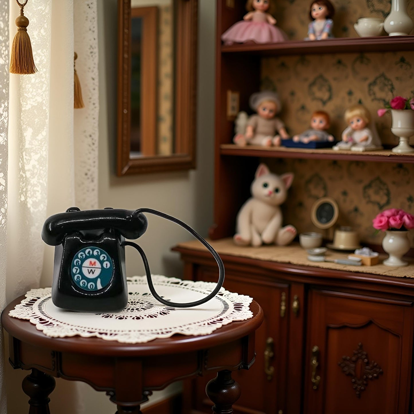 Black 1/12 Miniature Telephone Dollhouse Decoration Accessories, Décor, Decorations