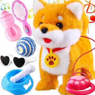 HCdoujoy Walking Barking Singing Corgi Puppy Toy, Repeats What You Say, Realistic Licking Tongue Wagging Tail Mechanical Dog with Touch or Voice