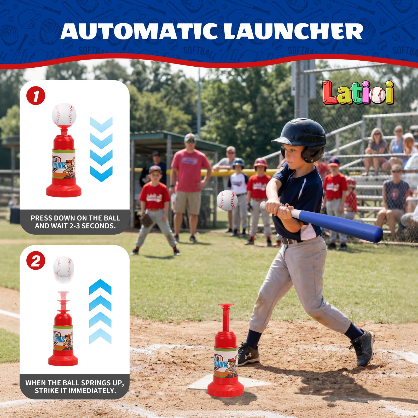 Latioi 3-in-1 T Ball Set for Toddlers & Kids 3-5, Adjustable Baseball Tee with Automatic Pitching Machine, Hanging Stand & 4 Balls, Indoor/Outdoor