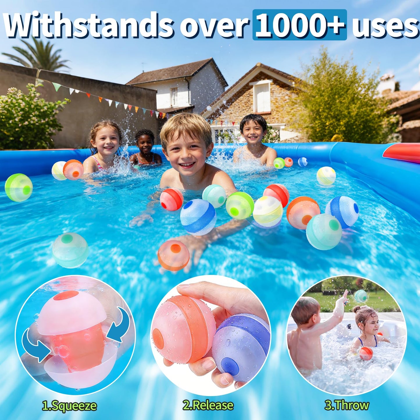 Reusable Water Balloons,Soft Refillable Water Balloons Quick Fill,12 Pack