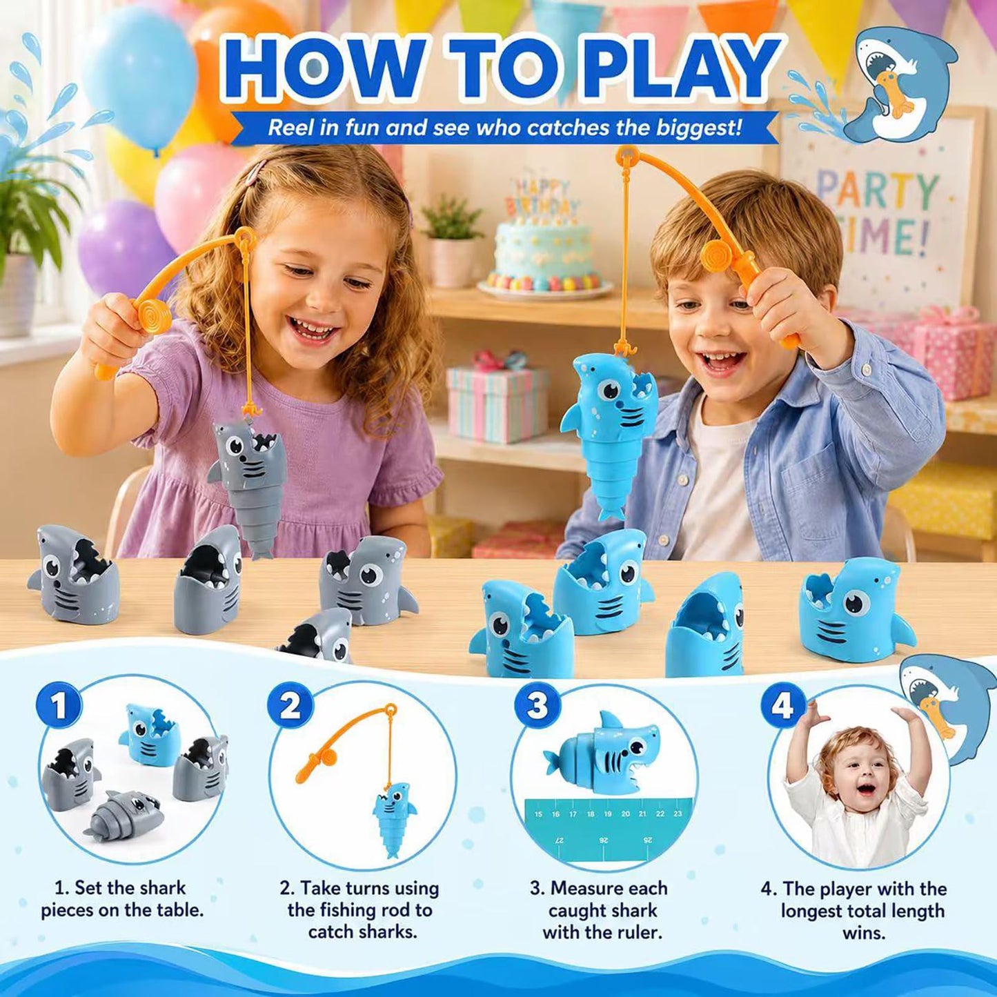 Fouwoqi Shark Fishing Game for Kids - Preschool Math Games for 3 Year Olds,Toddler Fine Motor Learning Toys,Interactive Family Board Games for Boys