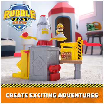 Rubble & Crew, Launch & Spin Spaceship Playset with Rubble Toy Figure in Construction Uniform, Kids Toys for Boys & Girls Ages 3 and up