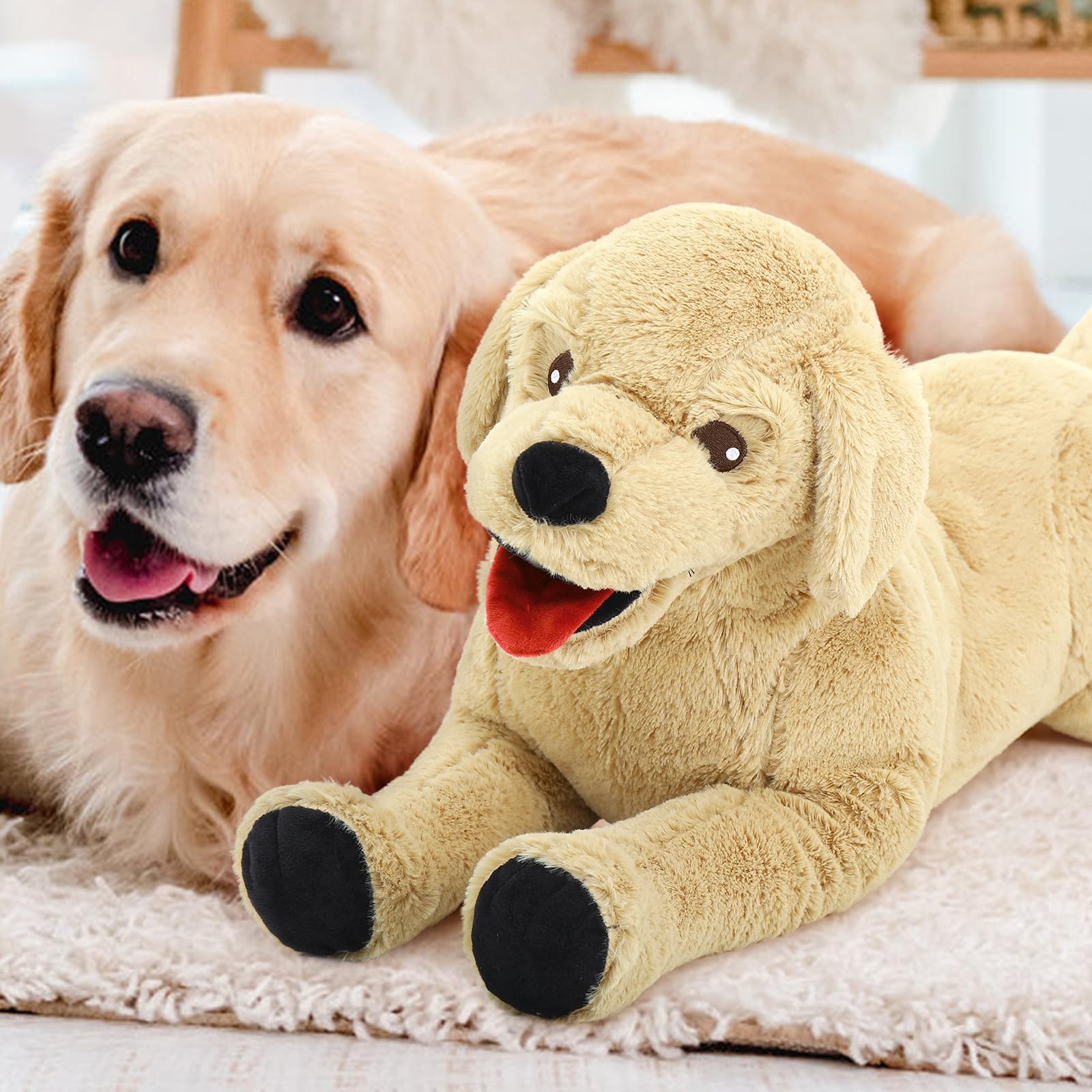 Lanmore 29" Dog Stuffed Animal Large Puppy Plush Golden Retriever Dogs Hugging Pillow for Kids Girlfriend, Gift for Special Day(Light Brown)