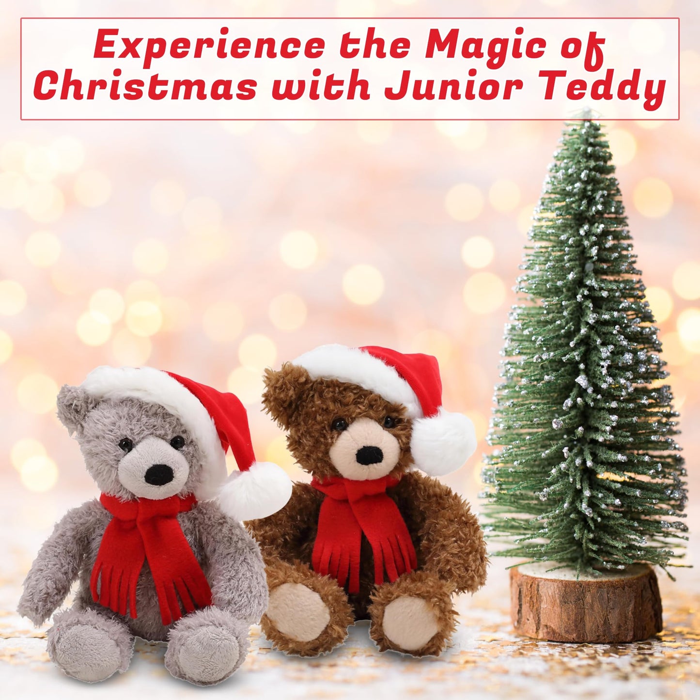 Made By Aliens Christmas Junior Teddy Bear Stuffed Animal - Adorable Xmas Plush Toy with Hat and Scarf - Soft and Cuddly Winter Companion for Kids