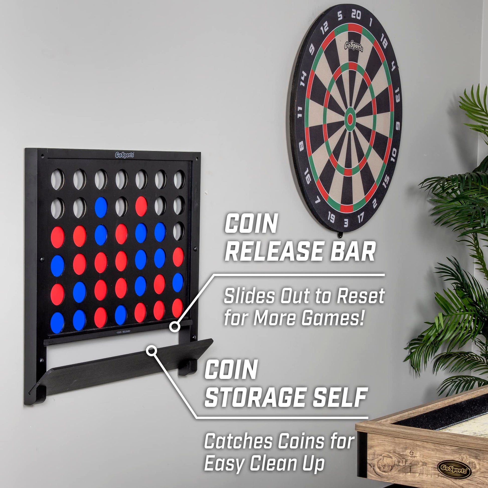 GoSports Wall Mounted Giant 4 in a Row - Jumbo Four in a Row with Coins - Black