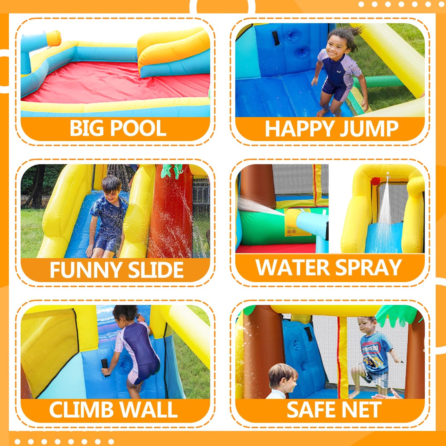 Doctor Dolphin Inflatable Bounce House Water Slide.Waterslide for Kids Backyard, Kids Water Slide Bounce House, Water Bounce House for Dry and Wet