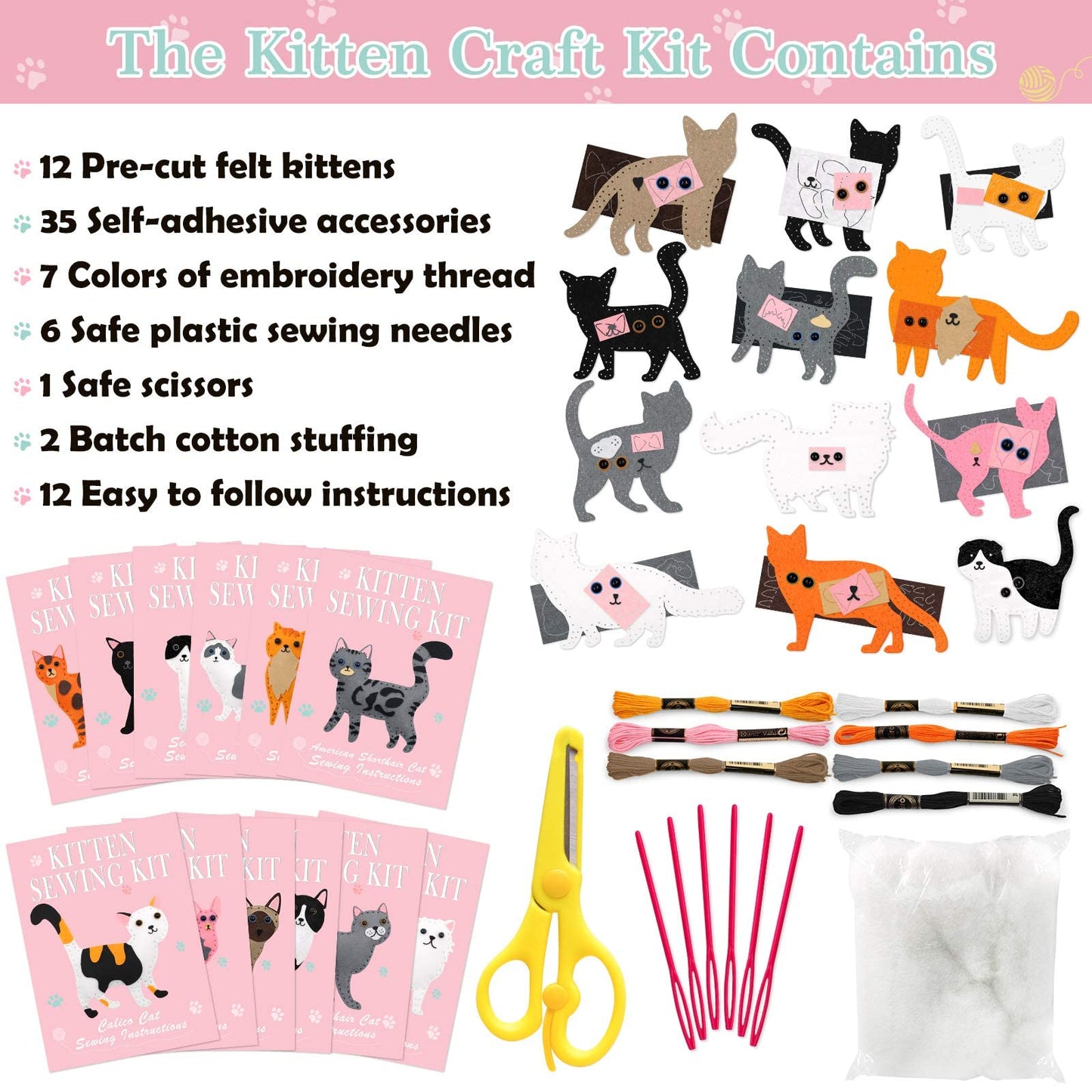 CiyvoLyeen Cat Sewing Kit for Kids -Ages 7 8 9 10 11 12 Kitten Plush Toys Arts & Crafts Set for Beginners, Learn to Sew Gifts Idea for Girls & Boys