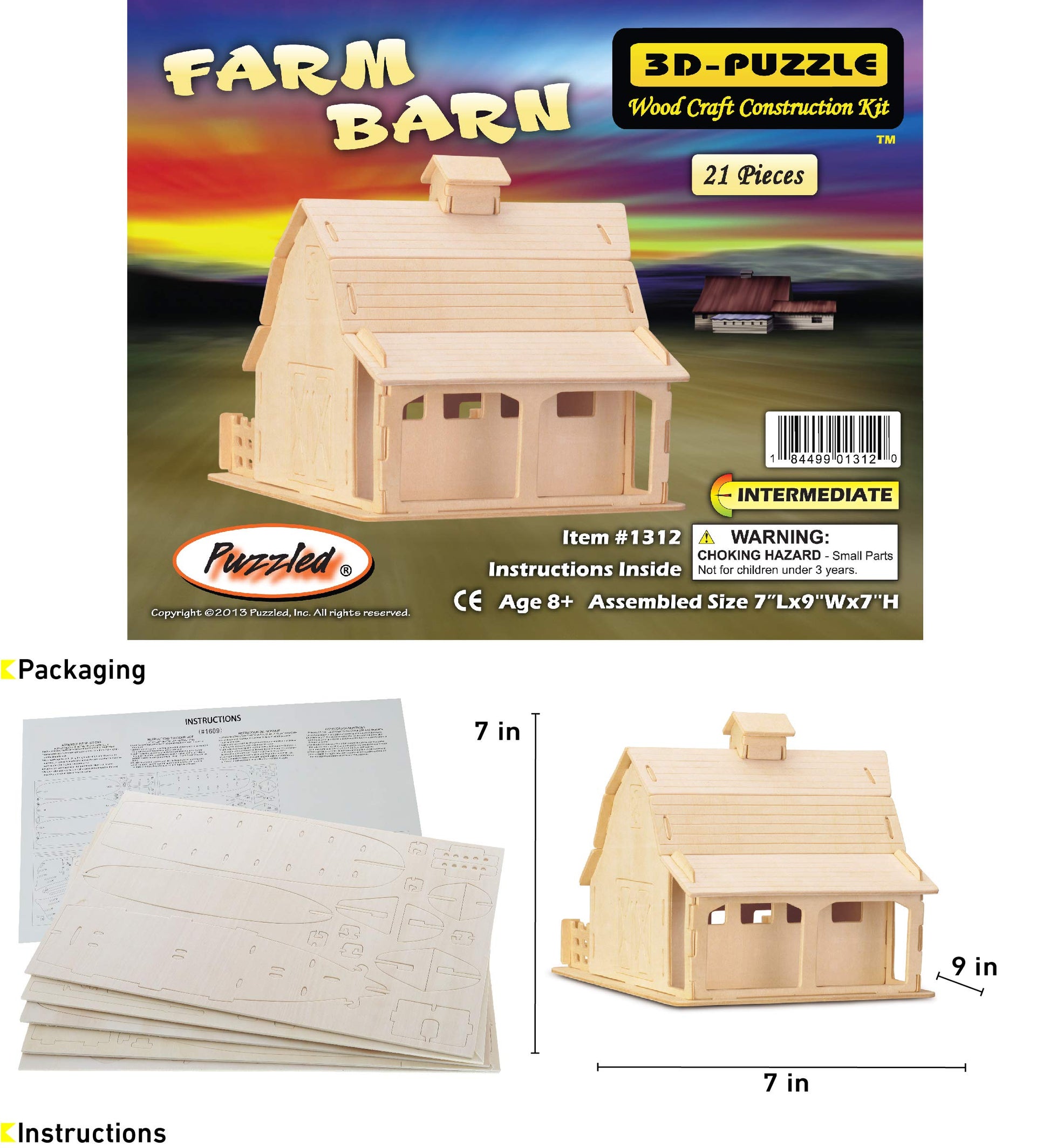 Puzzled Farm Barn 3D Wooden Barn Toy Building Kit for Kids and Adults - 3D Farm Set Kids Building Kit, Fun Educational DIY Woodworking Toys to Paint