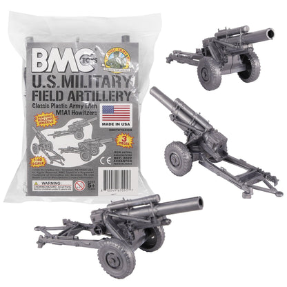 BMC Classic Marx US Military HOWITZERS Silver-Gray 3pc Plastic Army Men Field Artillery