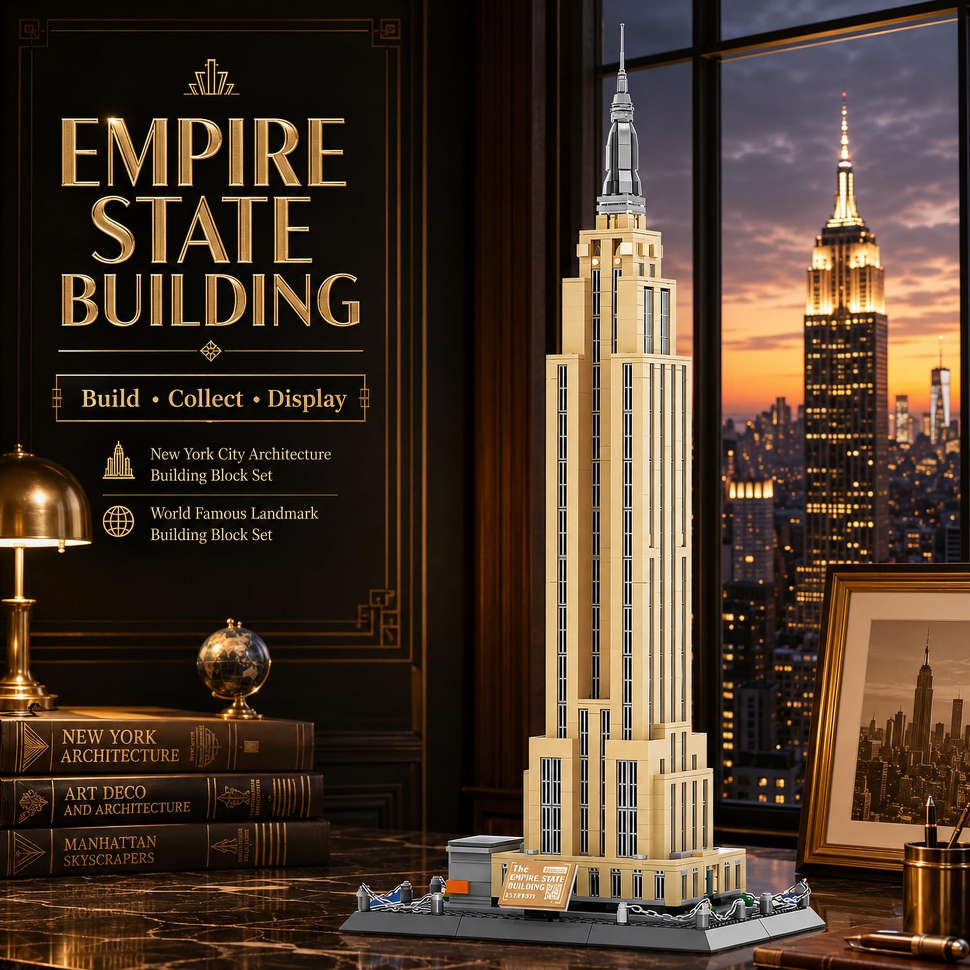LQPFBSM Empire State Architecture Building Blocks Sets New York City Skyline Architecture Model Kits New York Landmark Skycraper Toys Gift for Adults